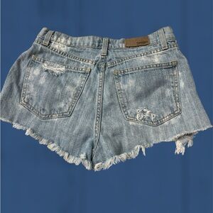 Carmar High Rise Distressed Shredded Denim Cutoff Shorts 26 vintage light blue